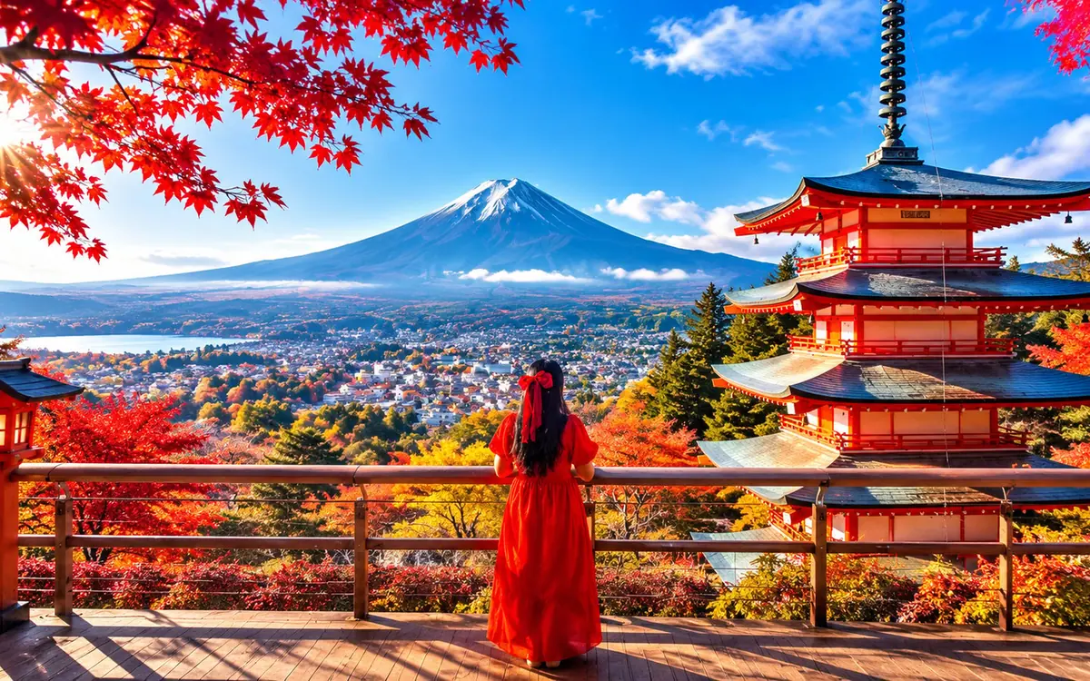 Mount Fuji seen across the hills of Hakone on a clear morning